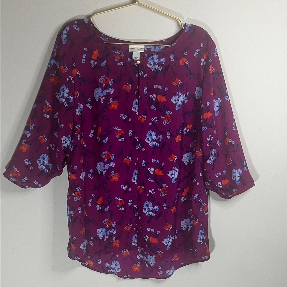 Ava & Viv Purple Floral Blouse